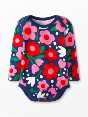 Hanna Andersson Navy Floral Long-Sleeve Baby Bodysuit with Pink & Red Flowers